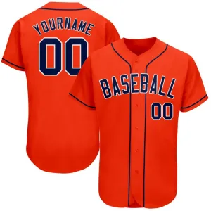 Custom Orange Navy-White Authentic Baseball Jersey FansIdea