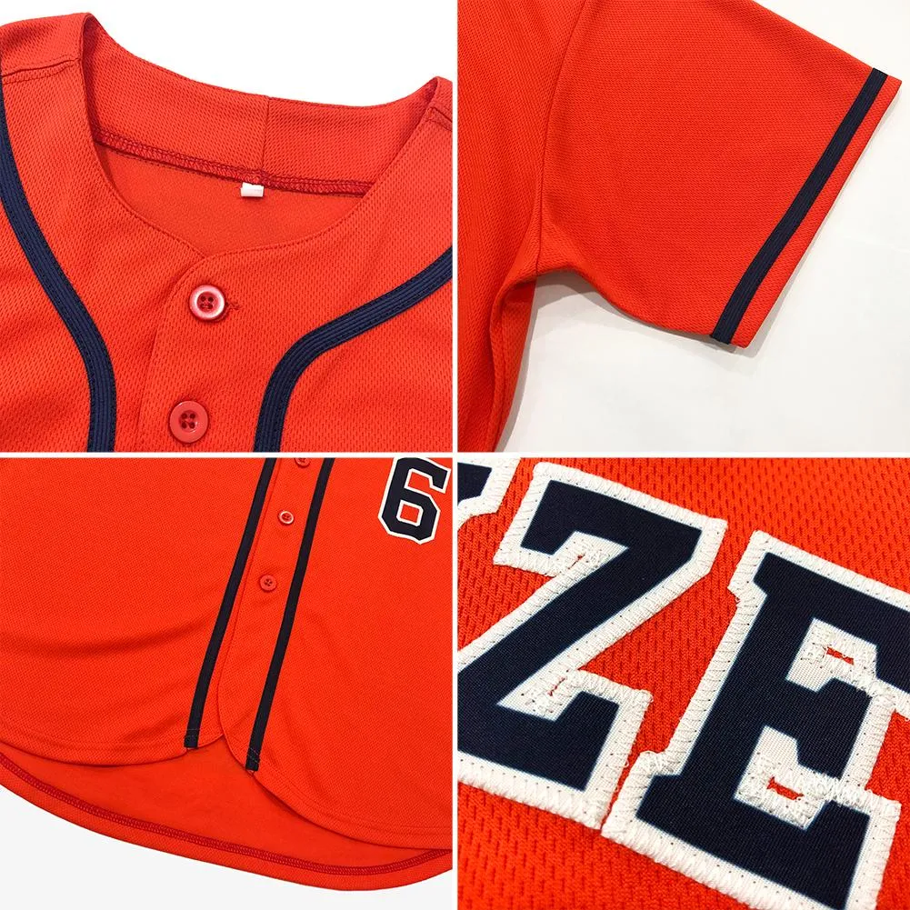Custom Orange Navy-White Authentic Baseball Jersey FansIdea
