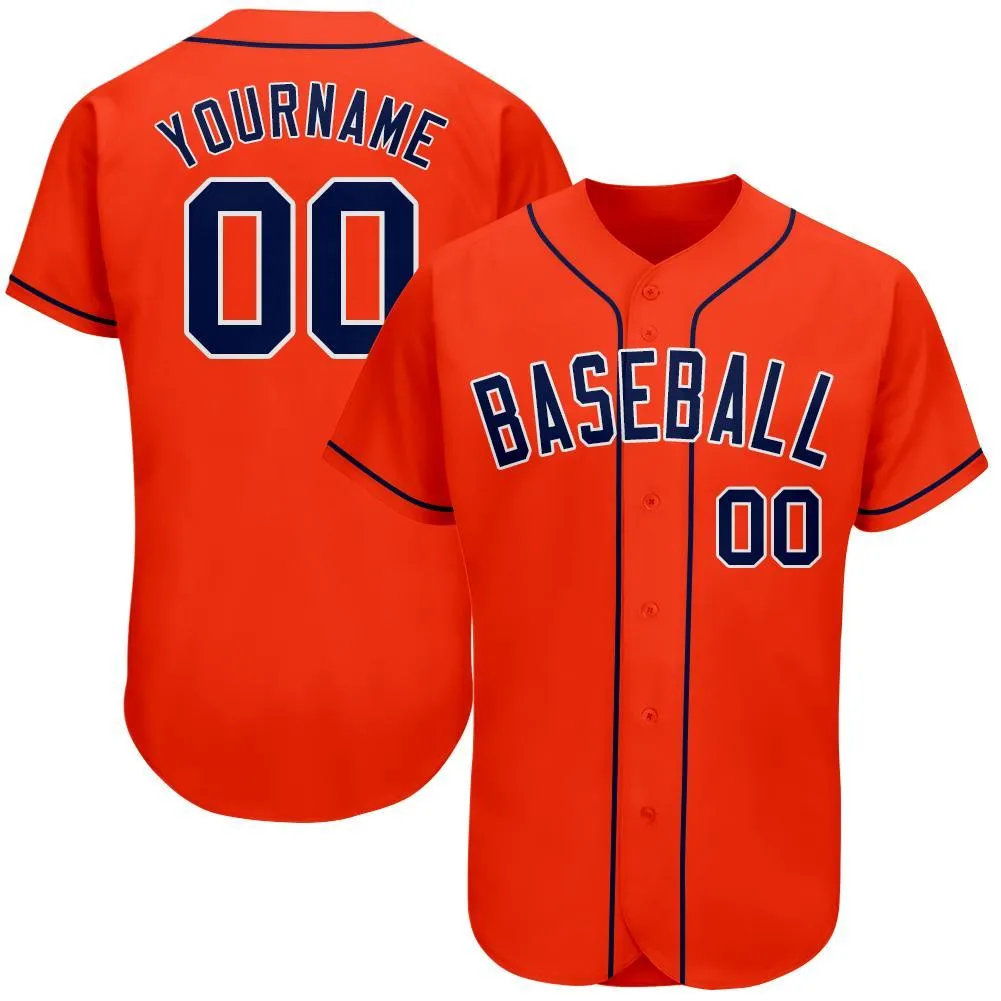 Custom Orange Navy-White Authentic Baseball Jersey FansIdea