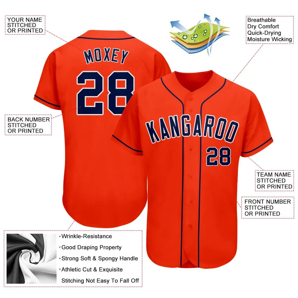 Custom Orange Navy-White Authentic Baseball Jersey FansIdea