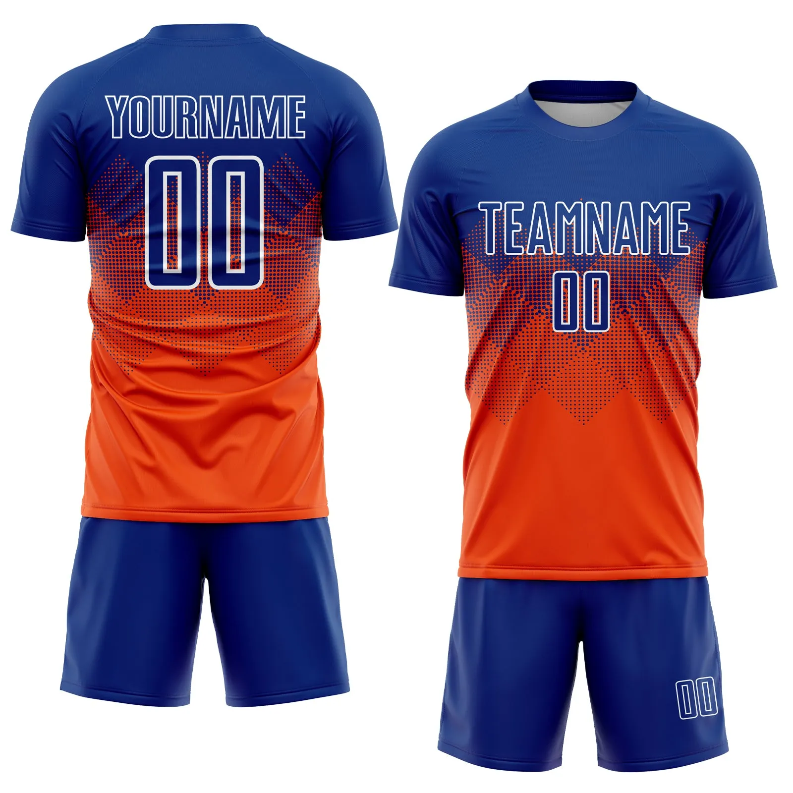 Custom Orange Royal-White Sublimation Soccer Uniform Jersey FansIdea