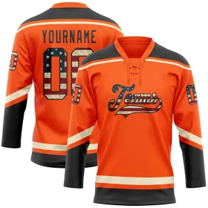 Custom Orange Vintage USA Flag Black-Cream Hockey Lace Neck Jersey FansIdea