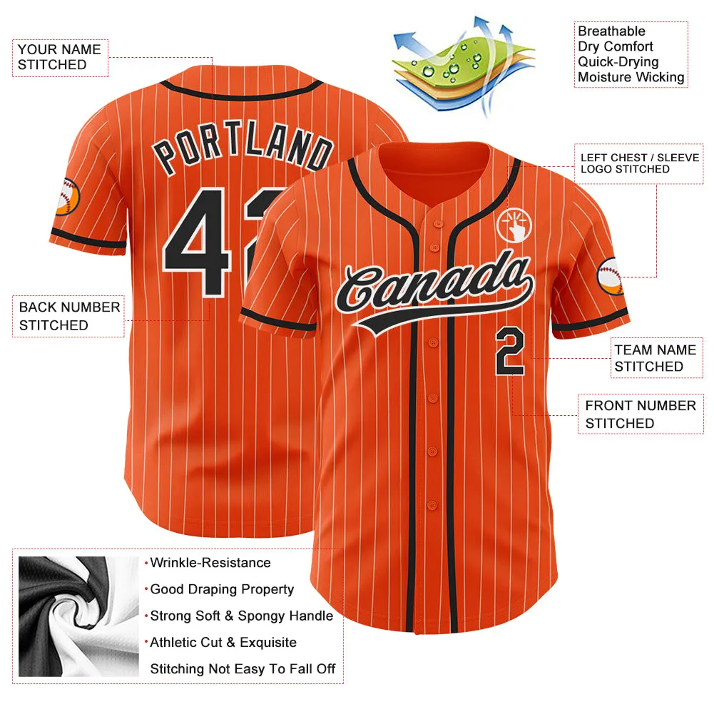 Custom Orange White Pinstripe Black Authentic Baseball Jersey FansIdea