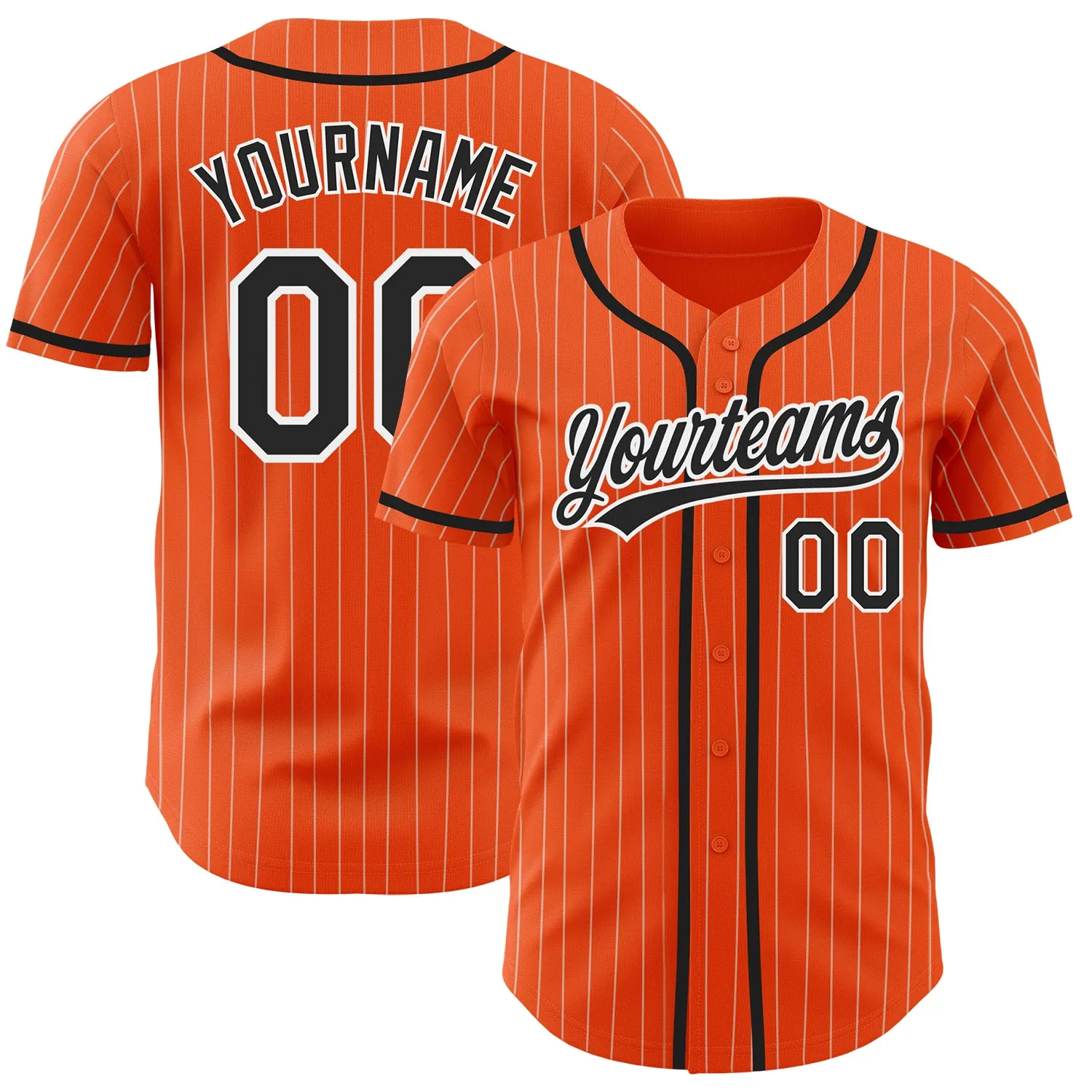 Custom Orange White Pinstripe Black Authentic Baseball Jersey FansIdea