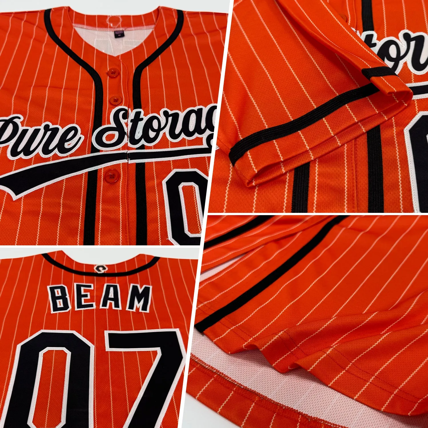 Custom Orange White Pinstripe Black Authentic Baseball Jersey FansIdea