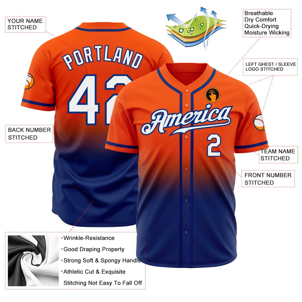 Custom Orange White-Royal Authentic Fade Fashion Baseball Jersey FansIdea
