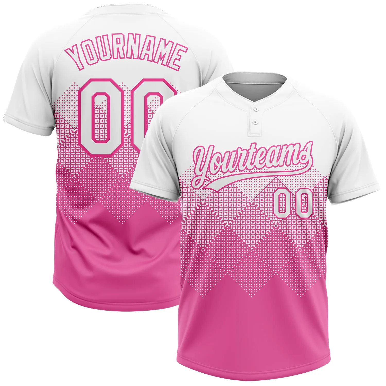 Custom Pink White 3D Pattern Gradient Square Shapes Two-Button Unisex Softball Jersey