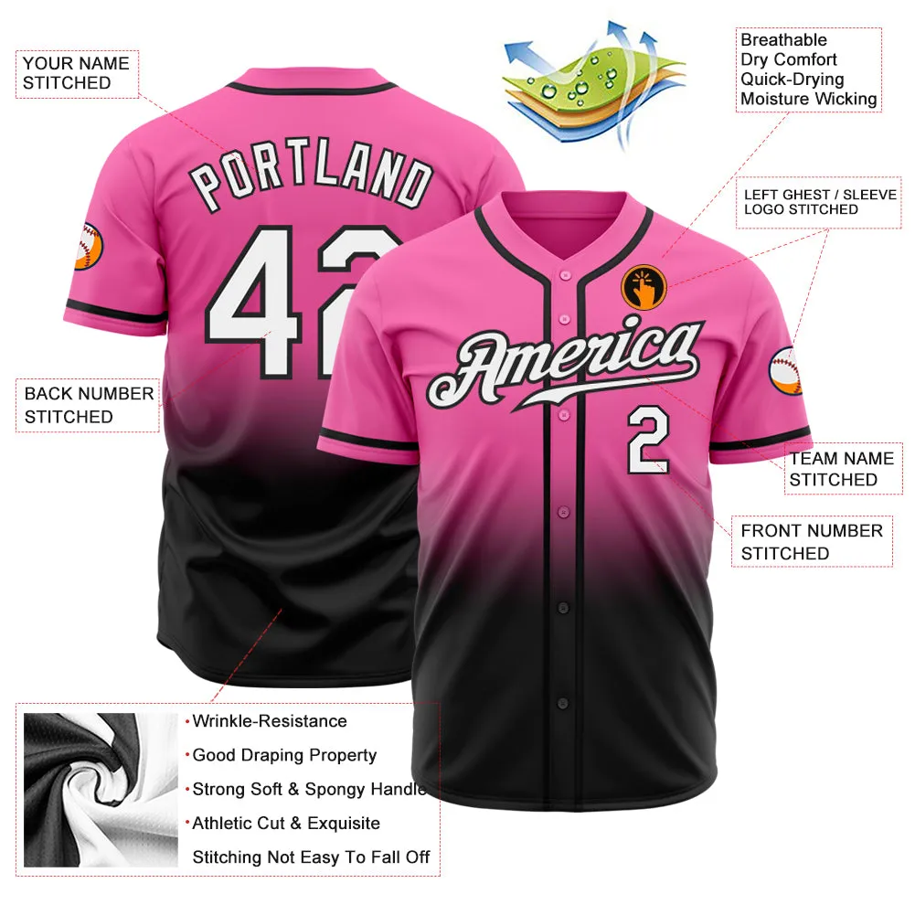 Custom Pink White-Black Authentic Fade Fashion Baseball Jersey FansIdea