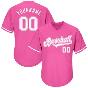 Custom Pink White-Pink Authentic Throwback Rib-Knit Baseball Jersey Shirt FansIdea