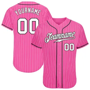 Custom Pink White Pinstripe White-Black Authentic Baseball Jersey FansIdea