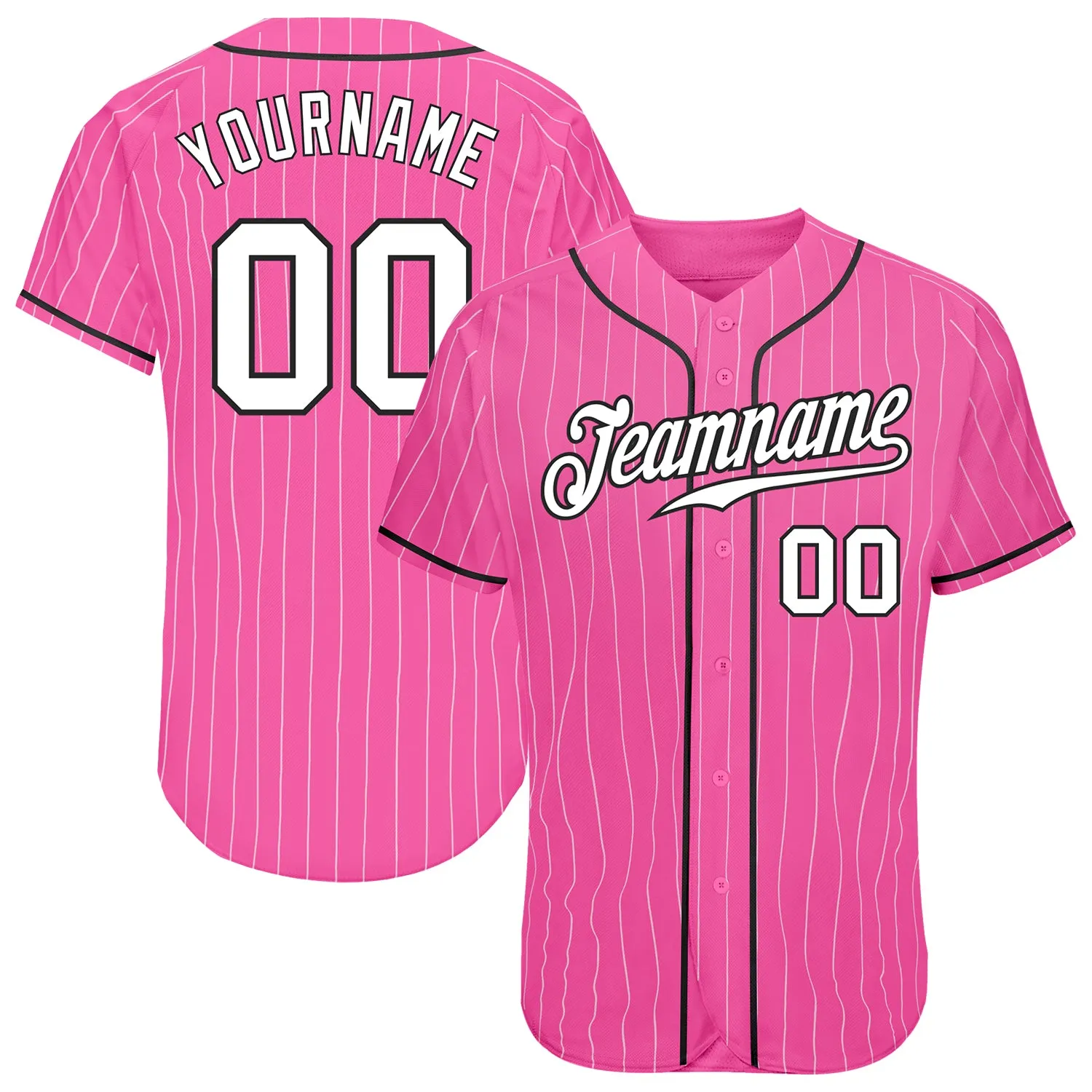 Custom Pink White Pinstripe White-Black Authentic Baseball Jersey FansIdea