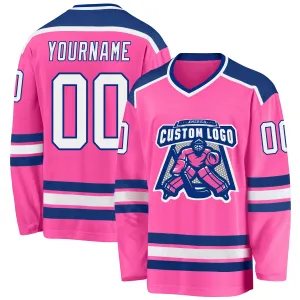 Custom Pink White-Royal Hockey Jersey FansIdea