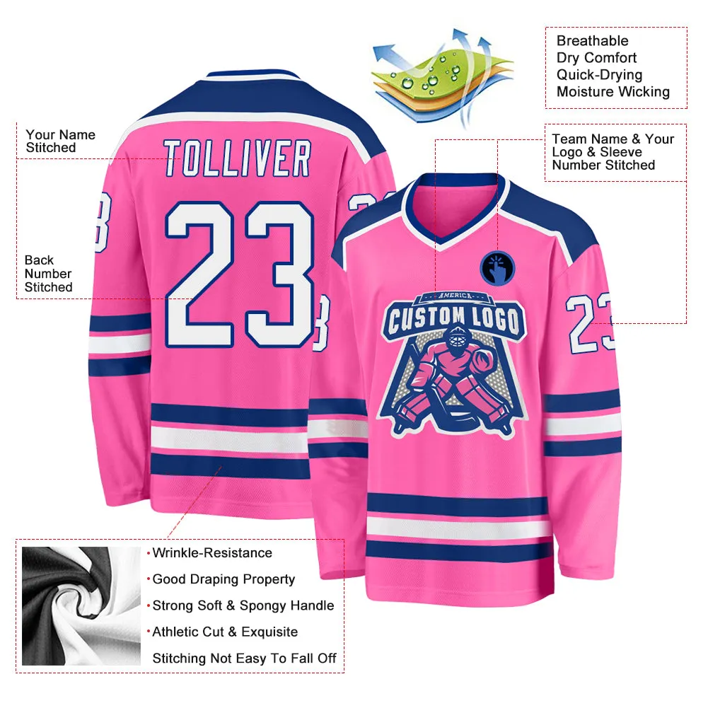 Custom Pink White-Royal Hockey Jersey FansIdea