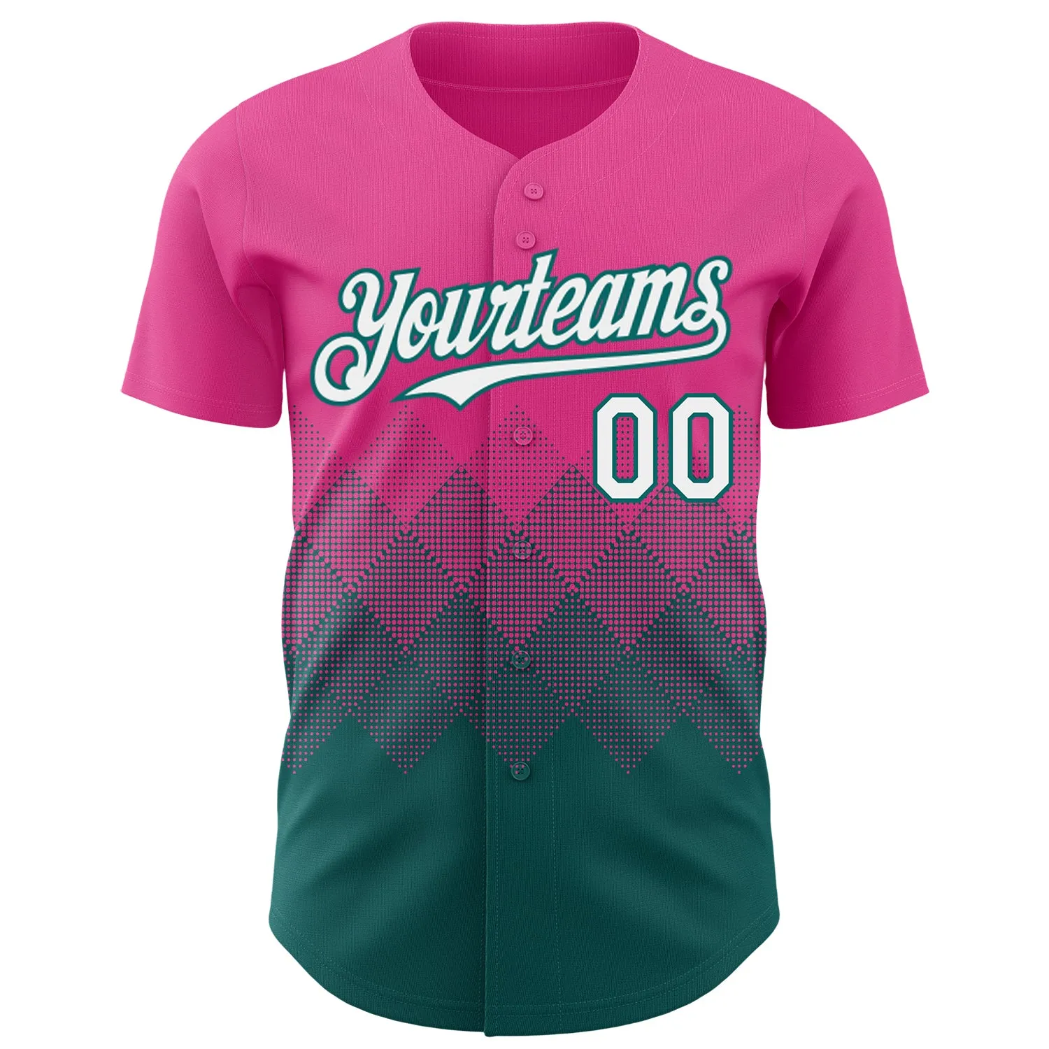 Custom Pink White-Teal 3D Gradient Square Shape Authentic Baseball Jersey