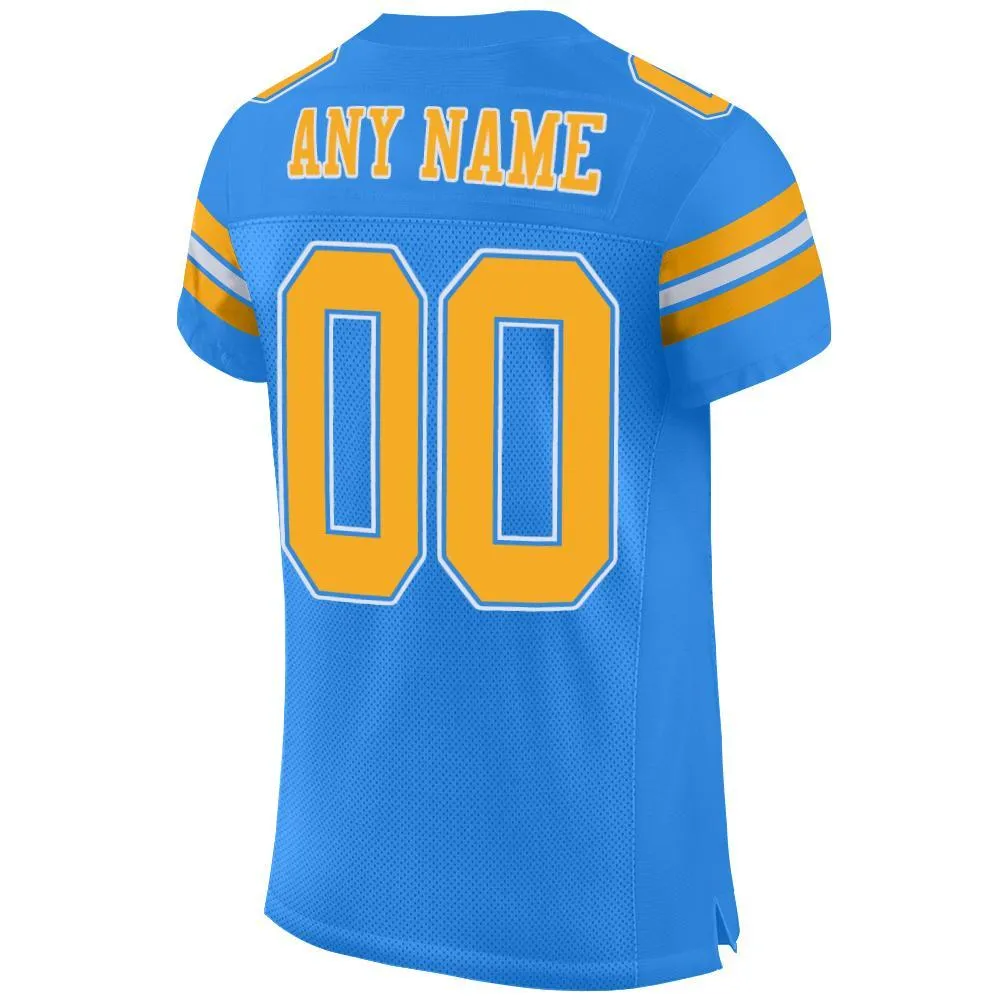 Custom Powder Blue Gold-White Mesh Authentic Football Jersey FansIdea