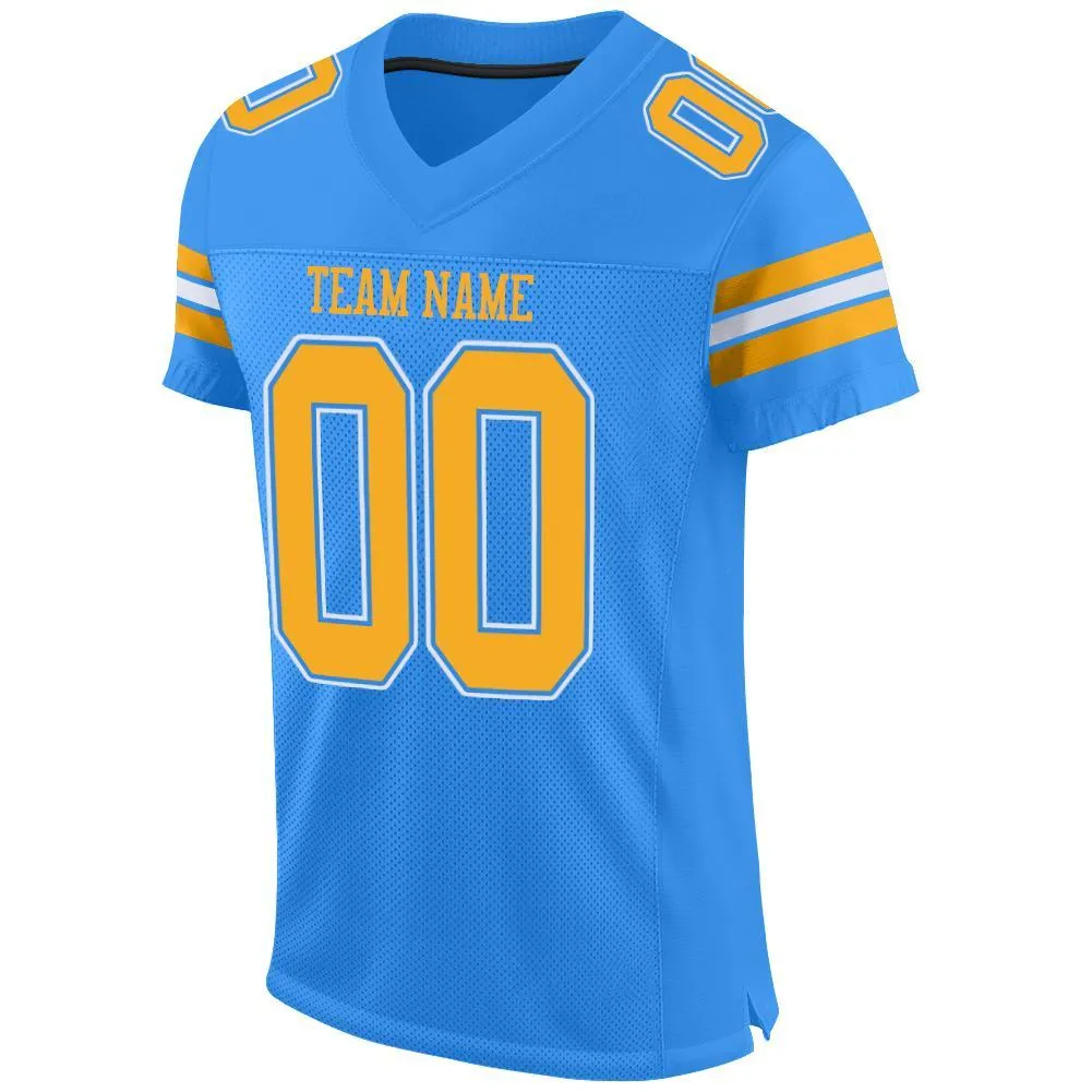 Custom Powder Blue Gold-White Mesh Authentic Football Jersey FansIdea