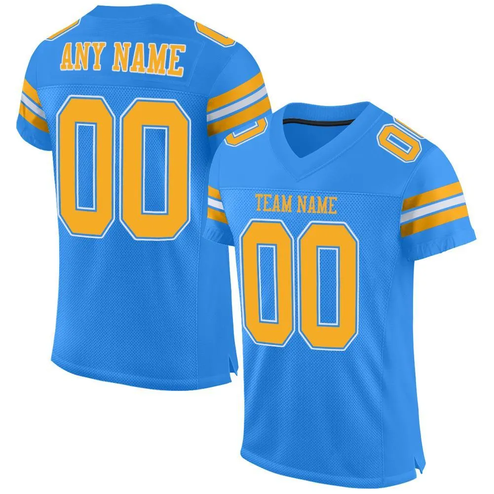 Custom Powder Blue Gold-White Mesh Authentic Football Jersey FansIdea