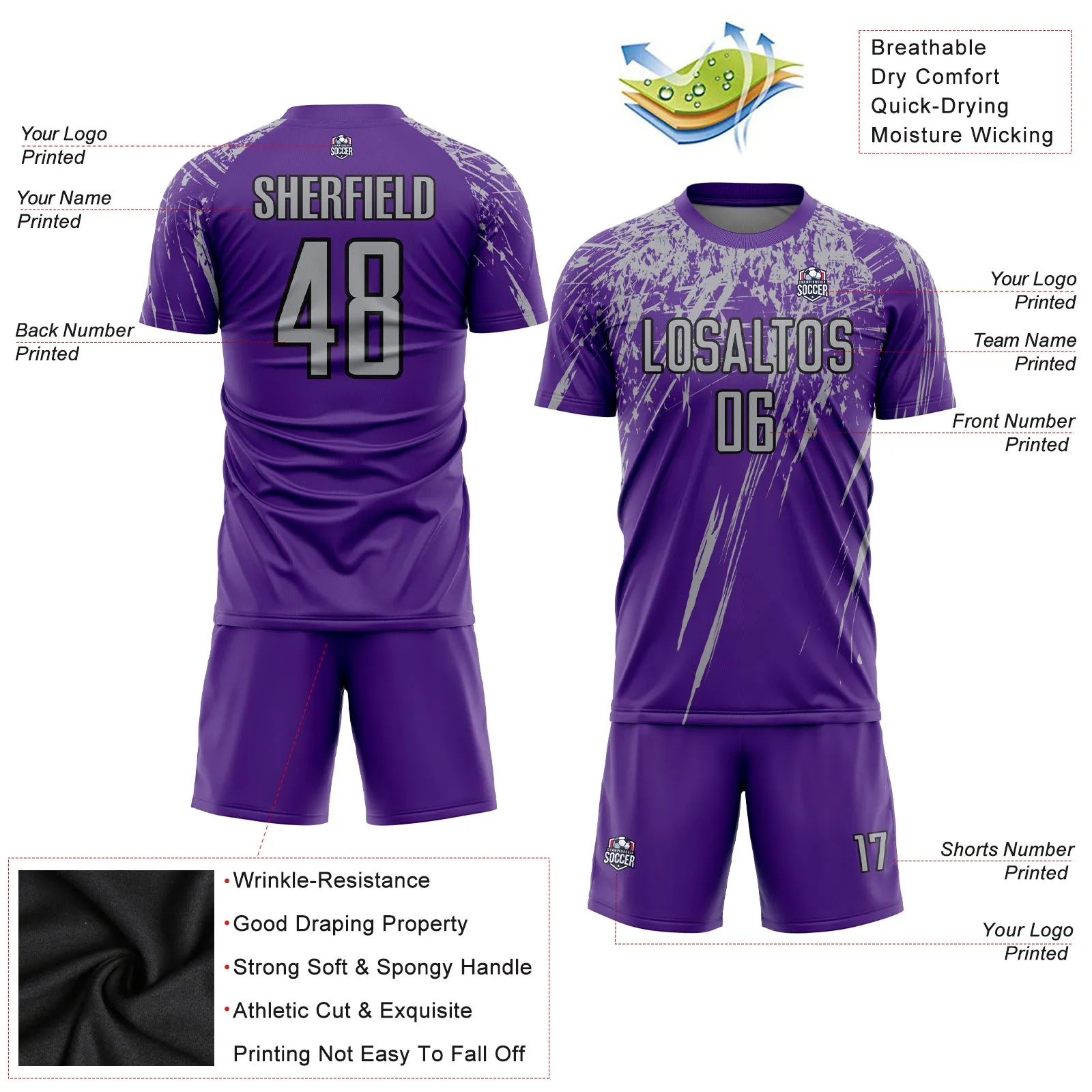 Custom Purple Gray-Black Sublimation Soccer Uniform Jersey FansIdea