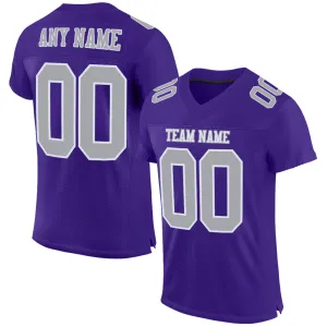 Custom Purple Gray-White Mesh Authentic Football Jersey FansIdea