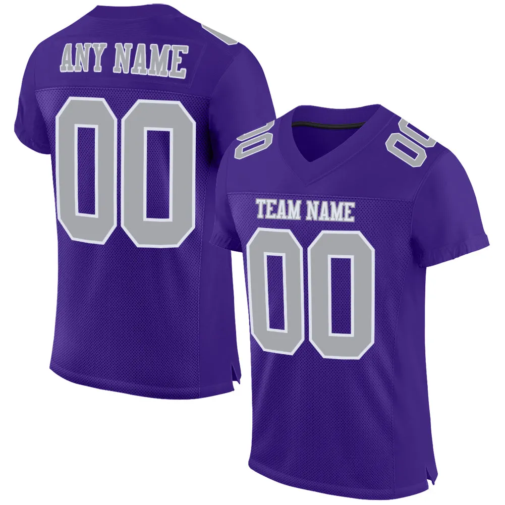Custom Purple Gray-White Mesh Authentic Football Jersey FansIdea