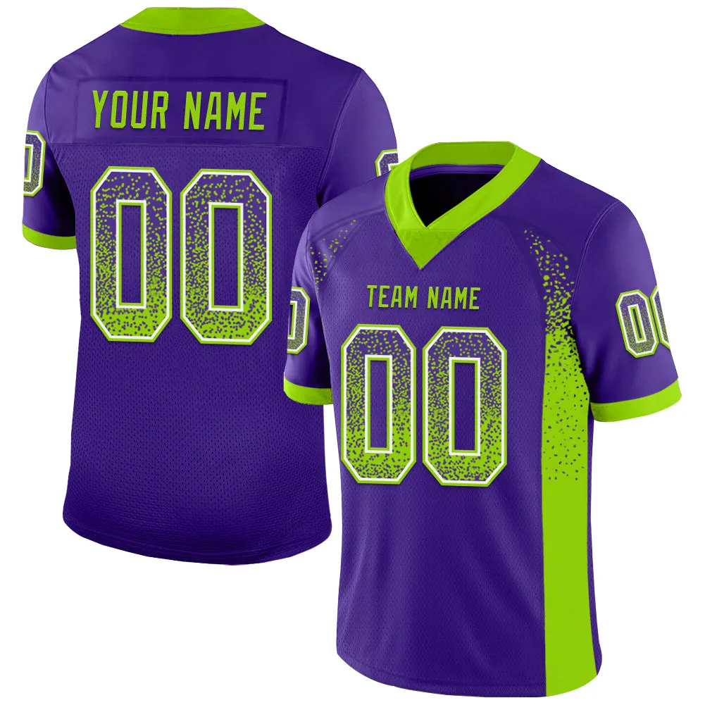 Custom Purple Neon Green-White Mesh Drift Fashion Football Jersey FansIdea