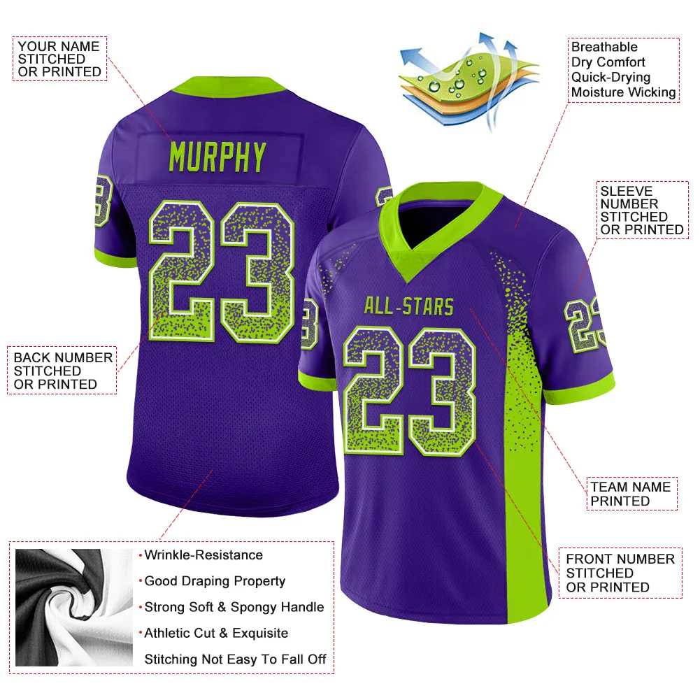 Custom Purple Neon Green-White Mesh Drift Fashion Football Jersey FansIdea