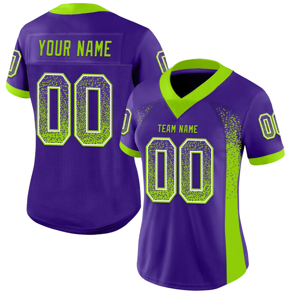 Custom Purple Neon Green-White Mesh Drift Fashion Football Jersey FansIdea