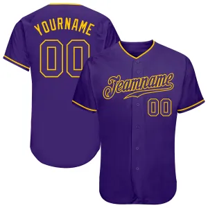 Custom Purple Purple-Gold Authentic Baseball Jersey FansIdea