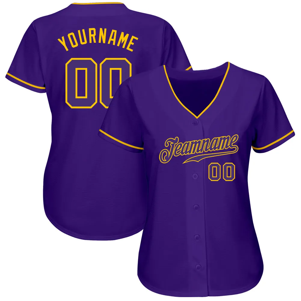Custom Purple Purple-Gold Authentic Baseball Jersey FansIdea