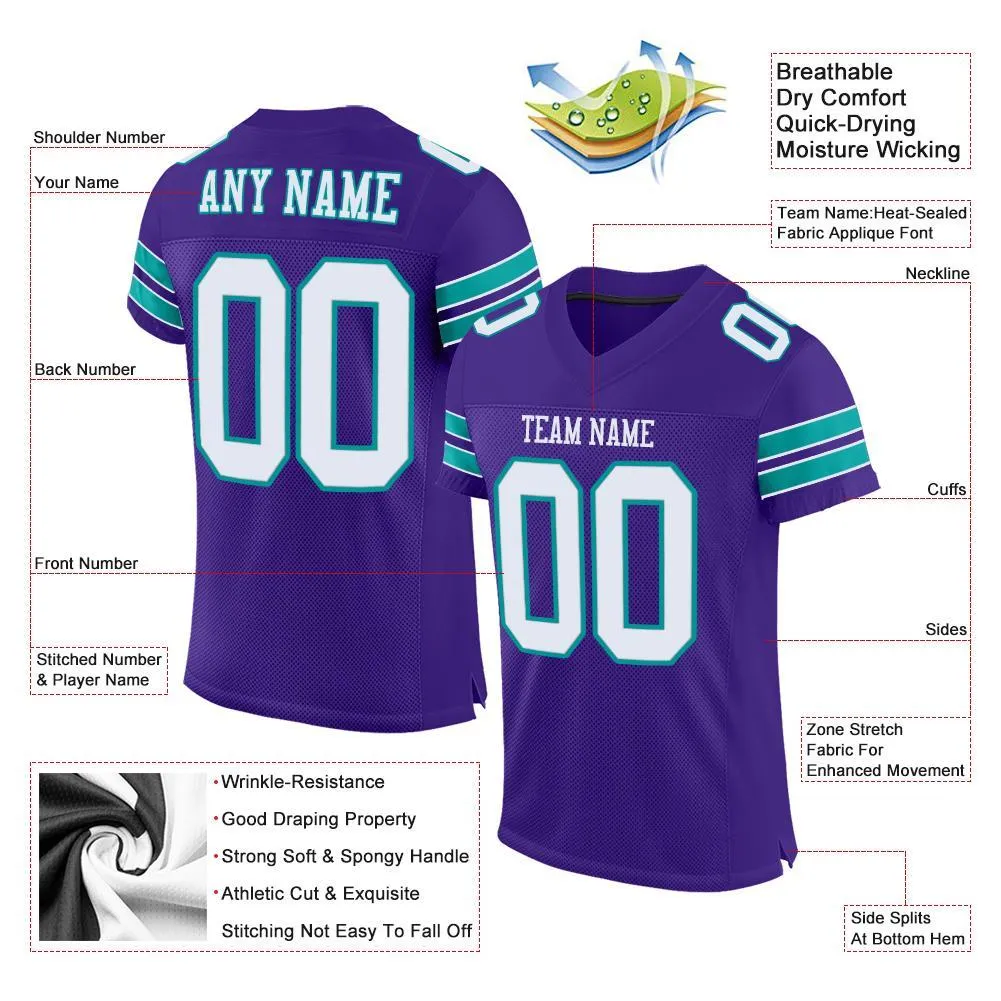 Custom Purple White-Aqua Mesh Authentic Football Jersey FansIdea