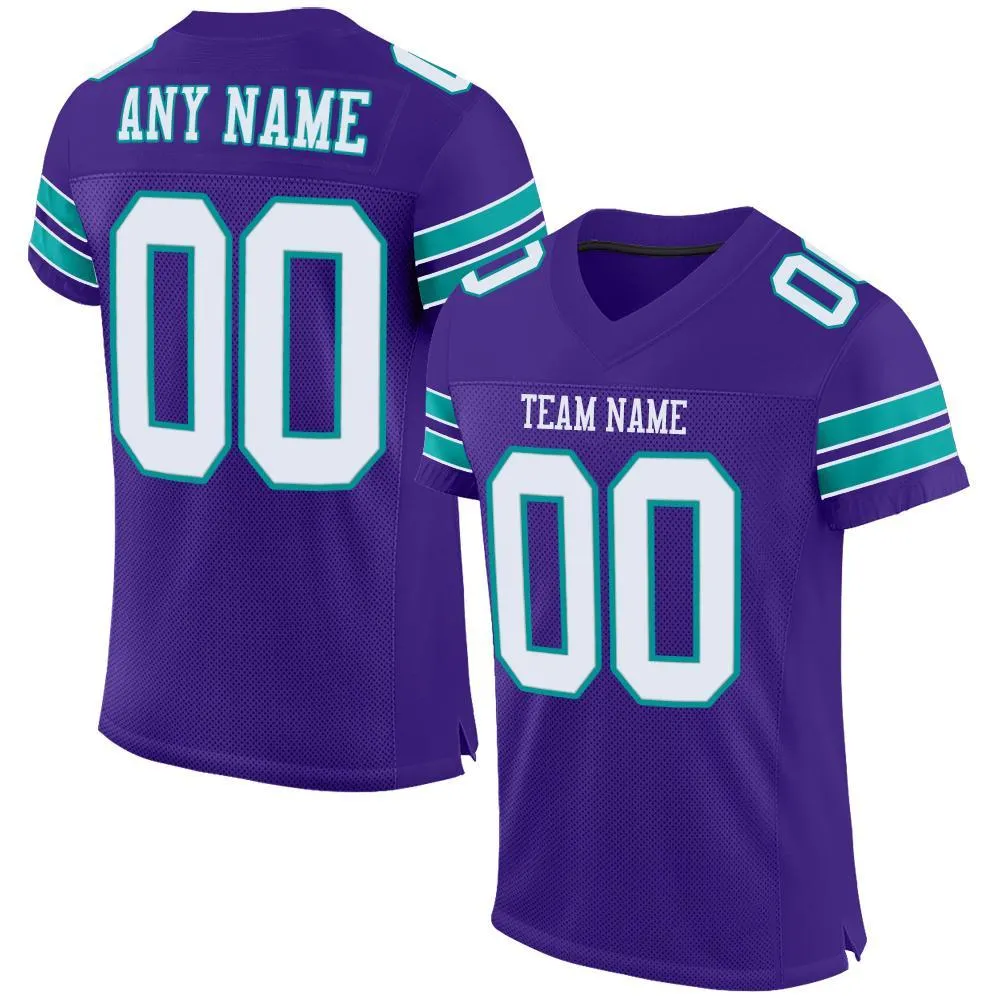 Custom Purple White-Aqua Mesh Authentic Football Jersey FansIdea