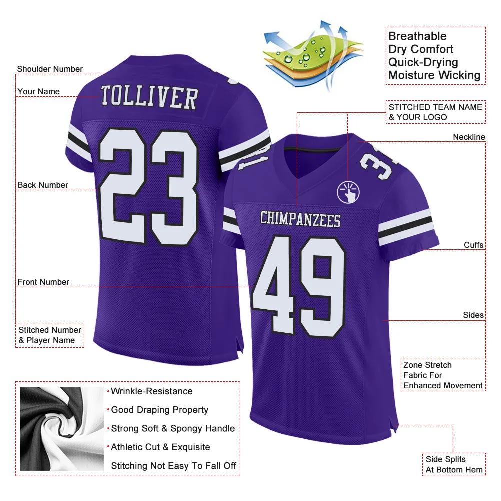 Custom Purple White-Black Mesh Authentic Football Jersey FansIdea