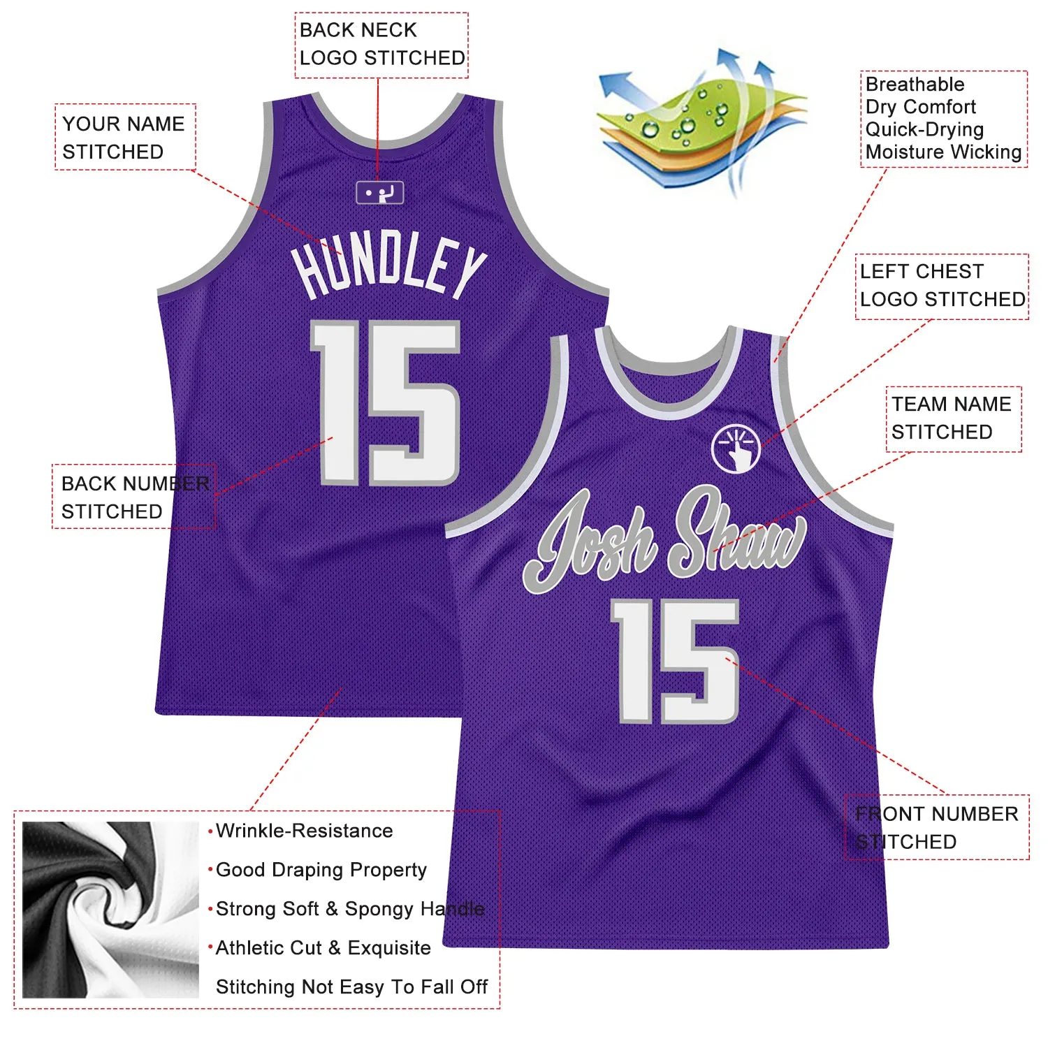 Custom Purple White-Gray Authentic Throwback Basketball Jersey FansIdea