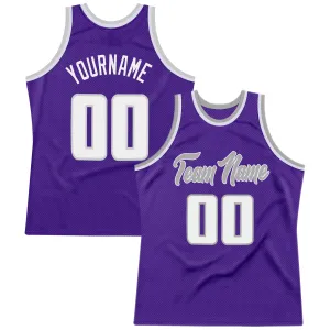 Custom Purple White-Gray Authentic Throwback Basketball Jersey FansIdea