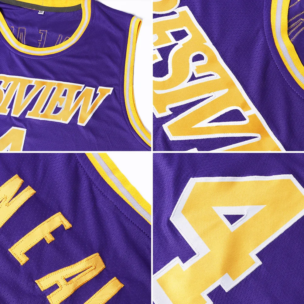 Custom Purple White-Gray Authentic Throwback Basketball Jersey FansIdea