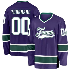 Custom Purple White-Green Hockey Jersey FansIdea
