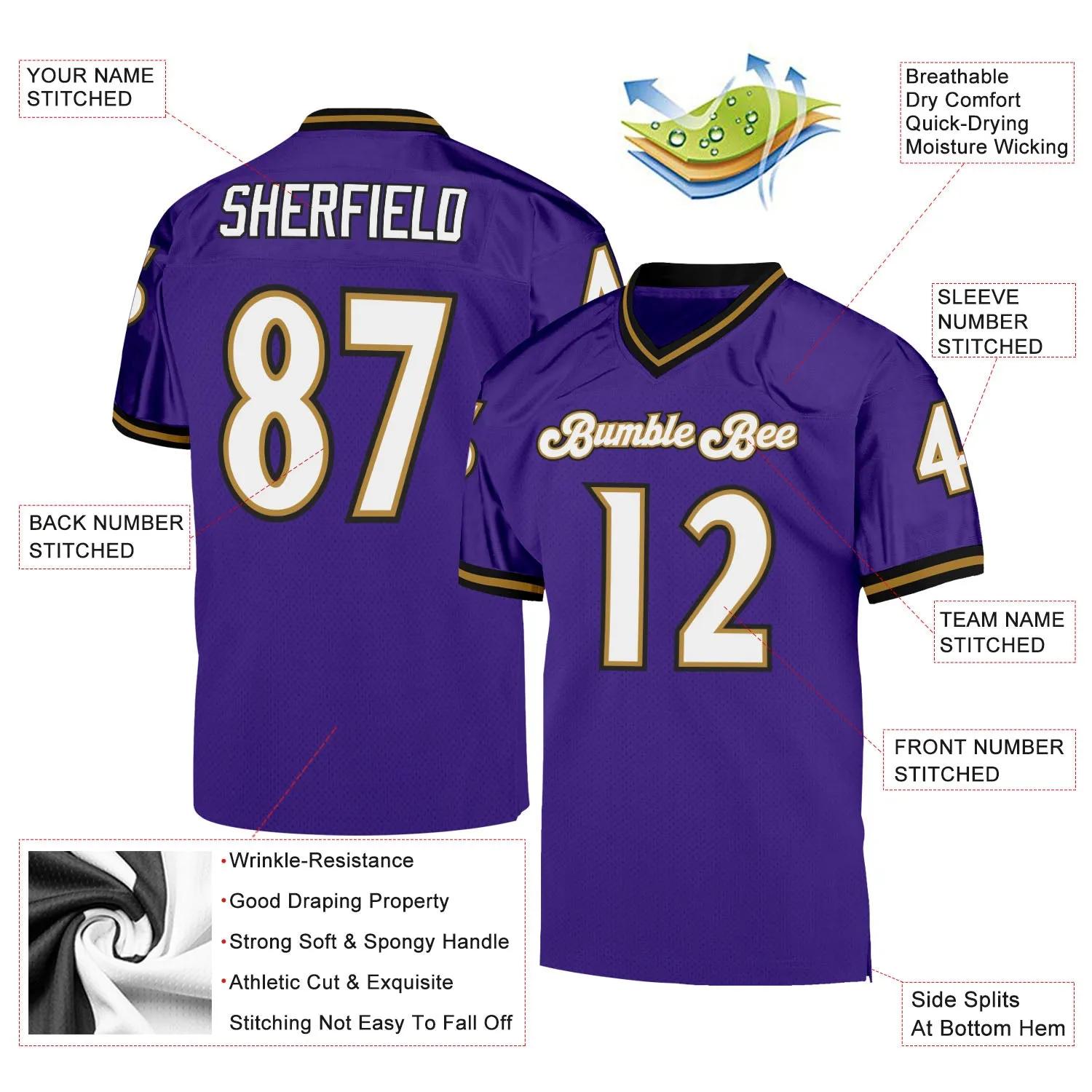 Custom Purple White-Old Gold Mesh Authentic Throwback Football Jersey FansIdea