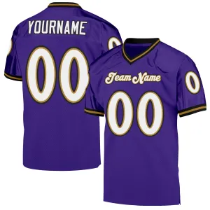 Custom Purple White-Old Gold Mesh Authentic Throwback Football Jersey FansIdea