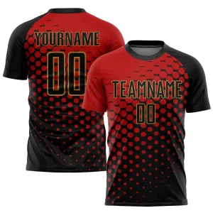 Custom Red Black-Old Gold Sublimation Soccer Uniform Jersey FansIdea