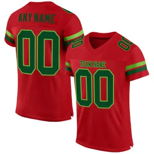 Custom Red Green-Neon Green Mesh Authentic Football Jersey FansIdea