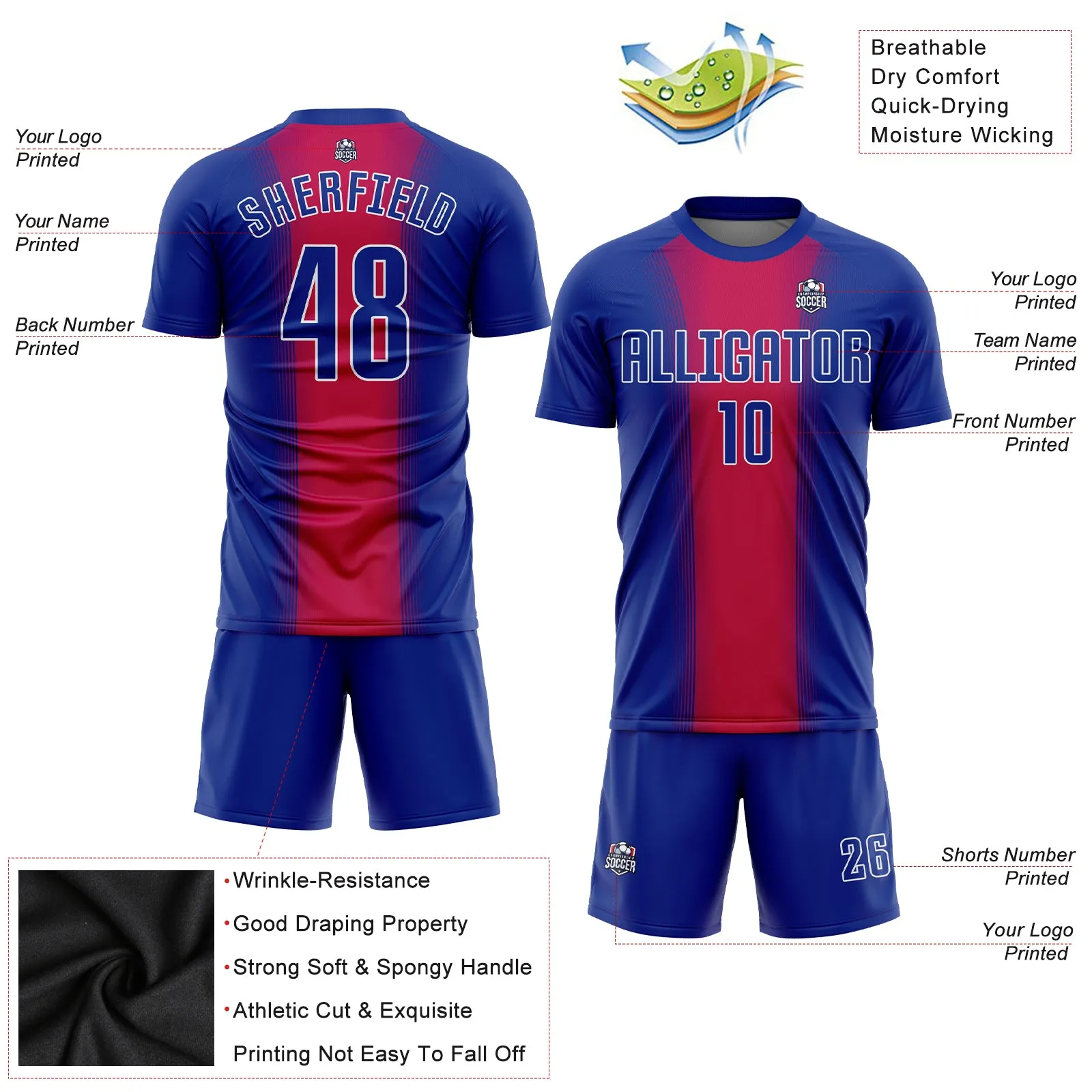 Custom Red Royal-White Sublimation Soccer Uniform Jersey FansIdea