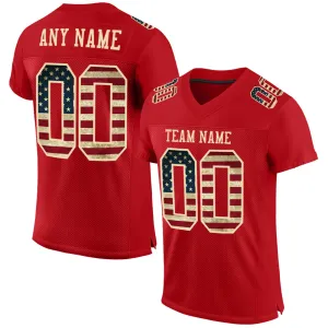 Custom Red Vintage USA Flag-City Cream Mesh Authentic Football Jersey FansIdea