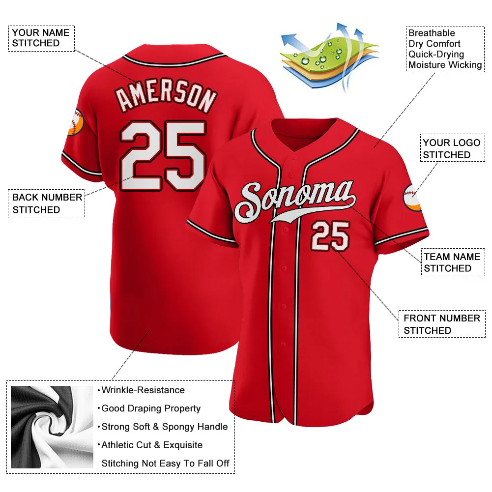 Custom Red White-Black Authentic Baseball Jersey FansIdea