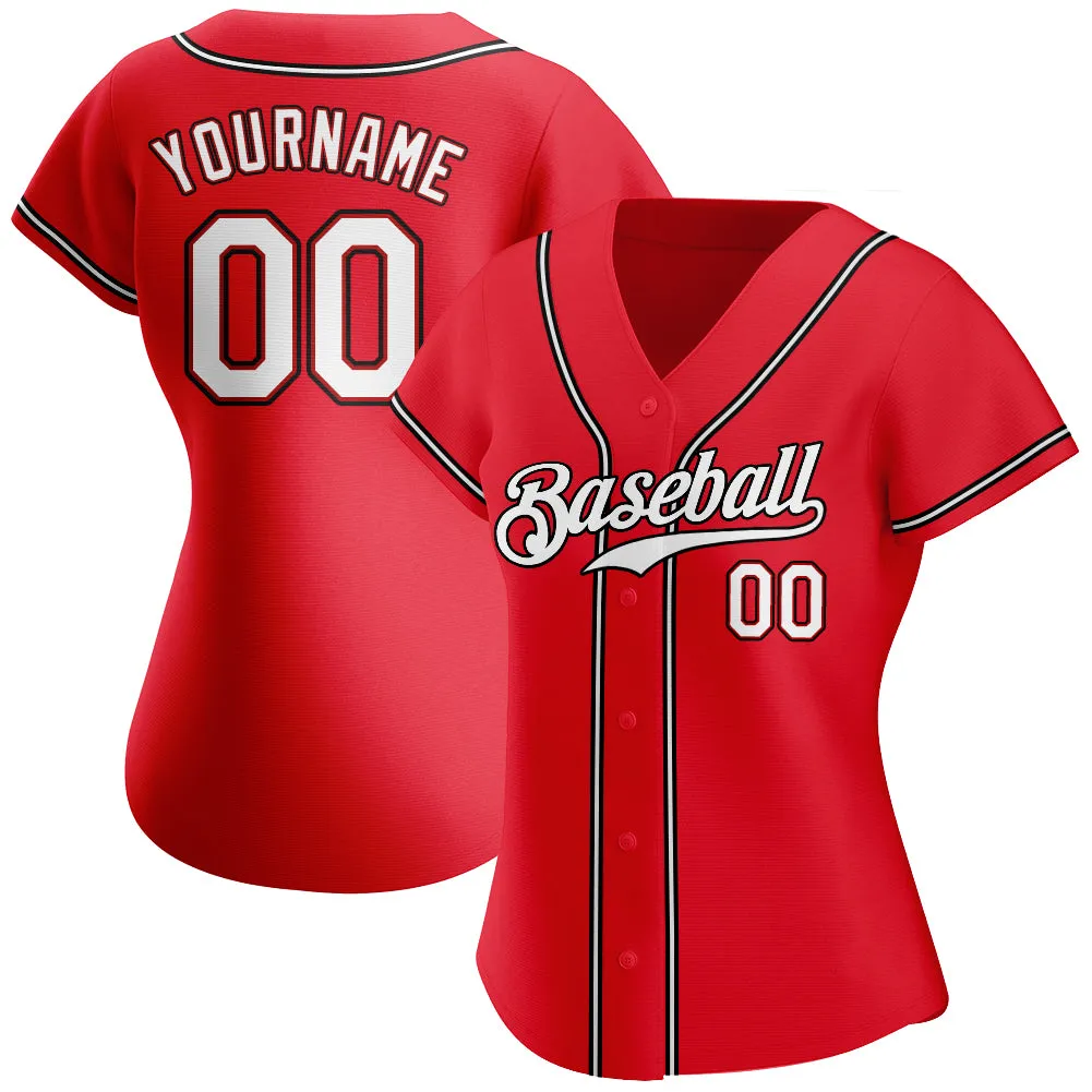 Custom Red White-Black Authentic Baseball Jersey FansIdea