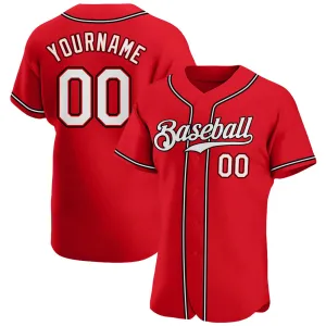 Custom Red White-Black Authentic Baseball Jersey FansIdea