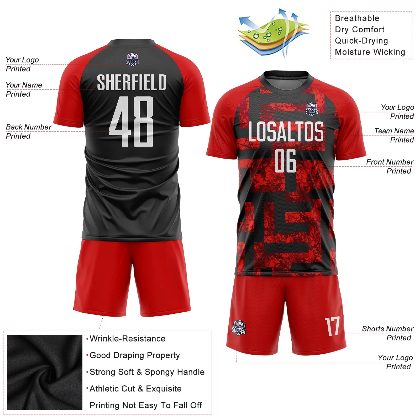 Custom Red White-Black Sublimation Soccer Uniform Jersey FansIdea