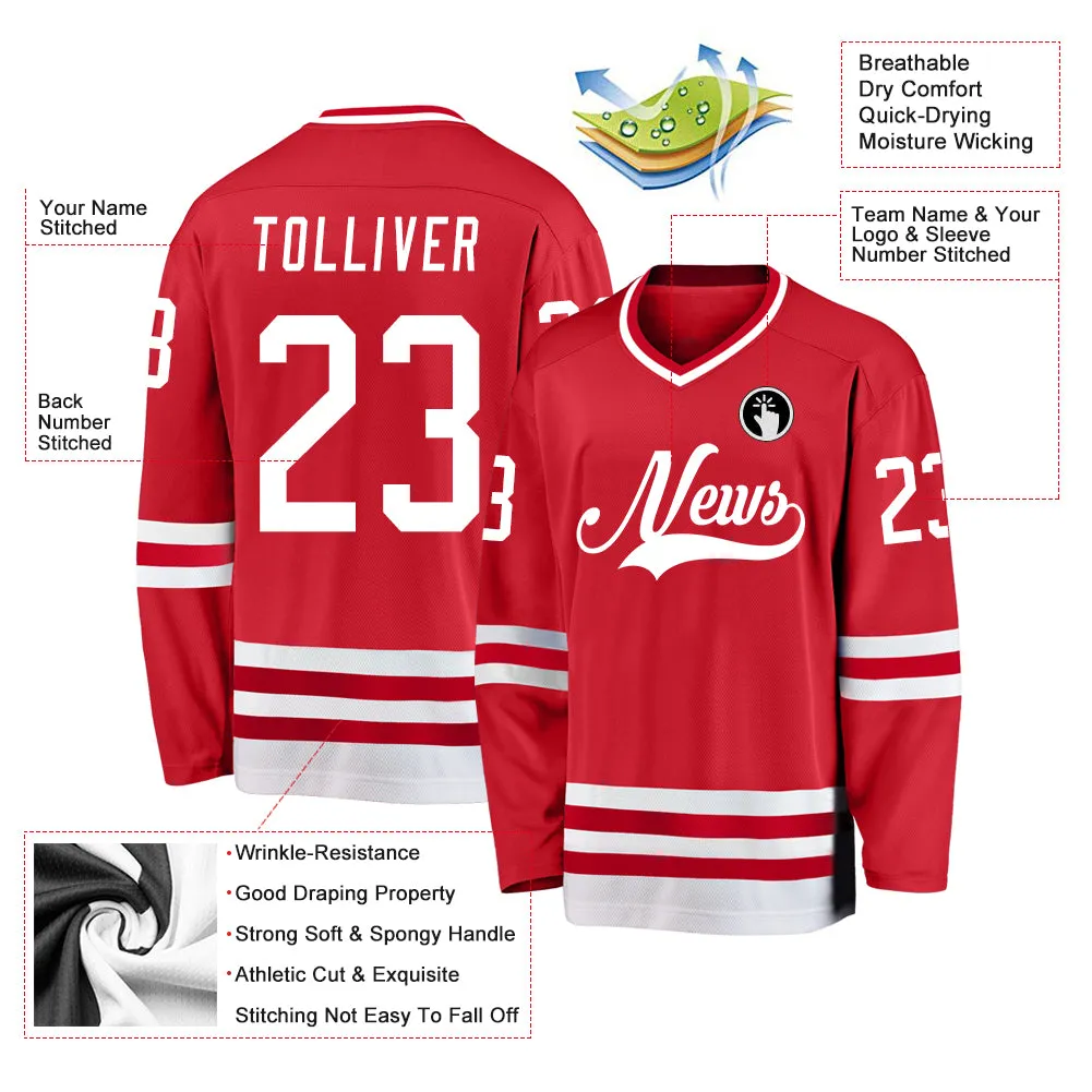 Custom Red White Hockey Jersey FansIdea