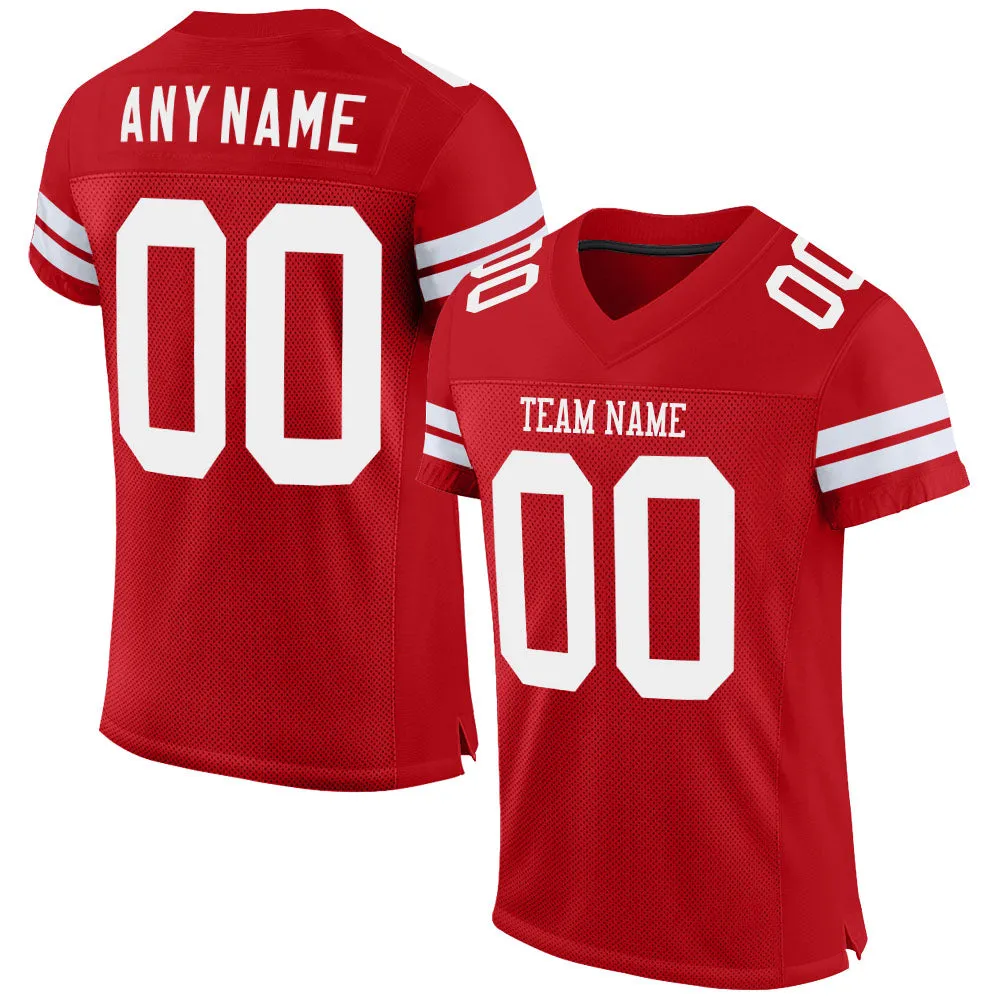 Custom Red White Mesh Authentic Football Jersey FansIdea