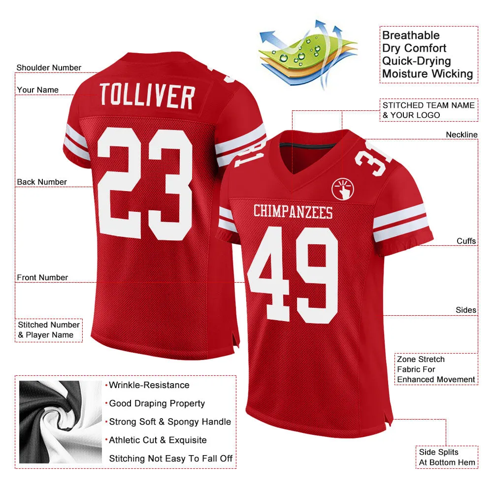 Custom Red White Mesh Authentic Football Jersey FansIdea