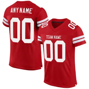 Custom Red White Mesh Authentic Football Jersey FansIdea